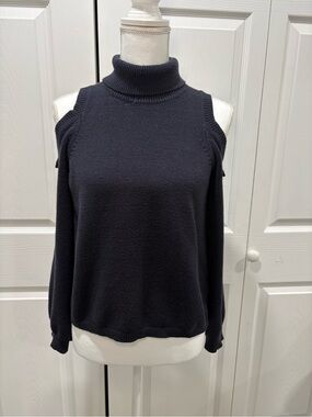 Cold-Shoulder Turtleneck Sweater - Black